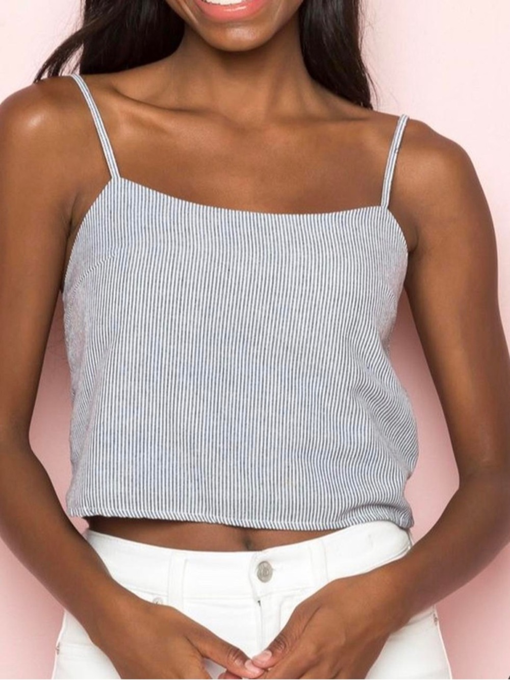 Brandy Melville White Blue stripe Tie Back Crop Top - Picture 3 of 7